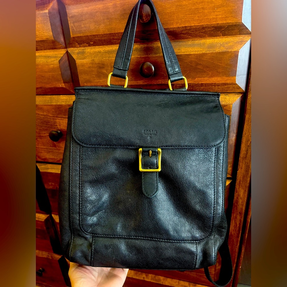 Black Leather Buckle Backpack Tote